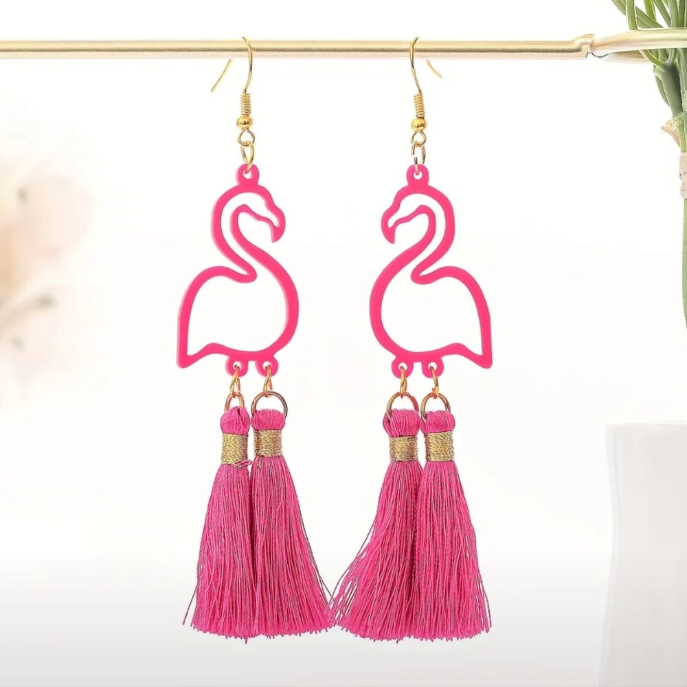 Pink Flamingo Tassel Earrings
